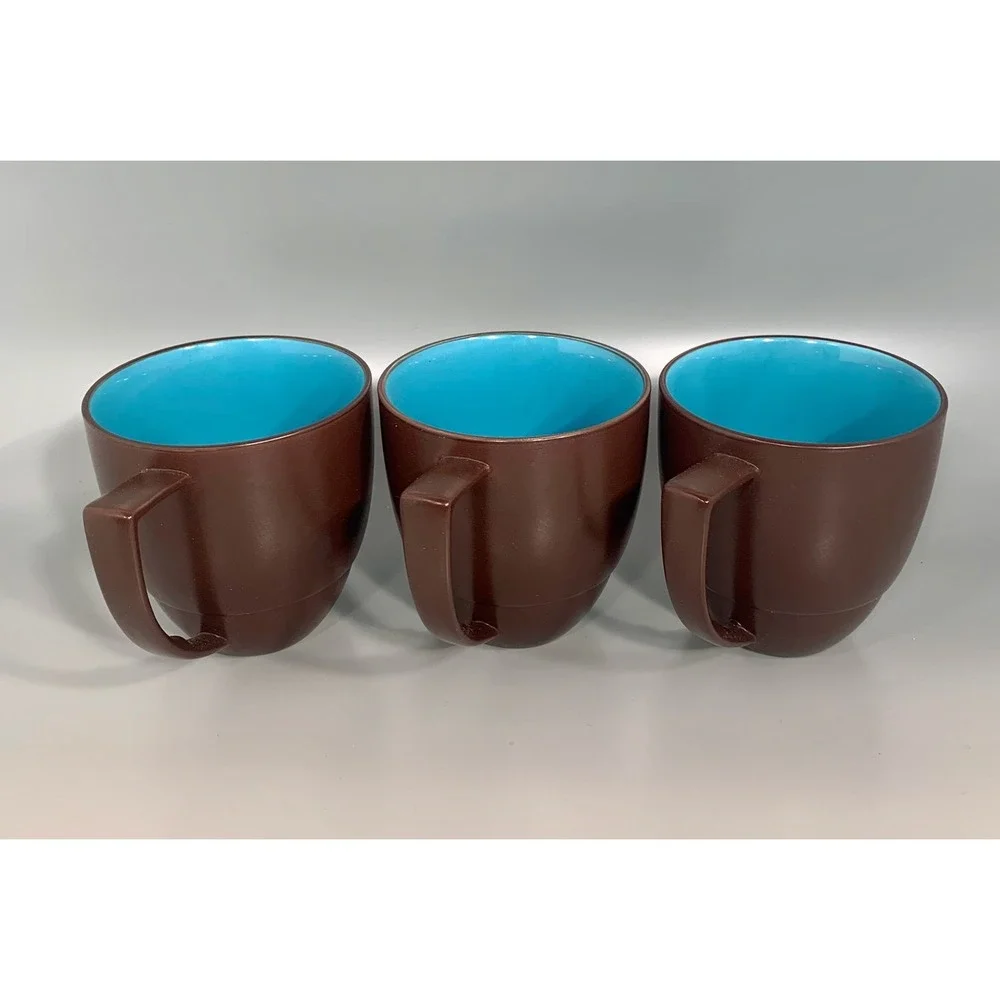 3 Waechtersbach DUO Mugs Azure Blue Coffee Cup Turquoise and Brown